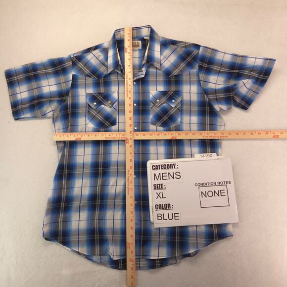 Ely Cattleman Short Sleeve Button Up Shirt Mens Size Extra Large XL Blue - Picture 5 of 9